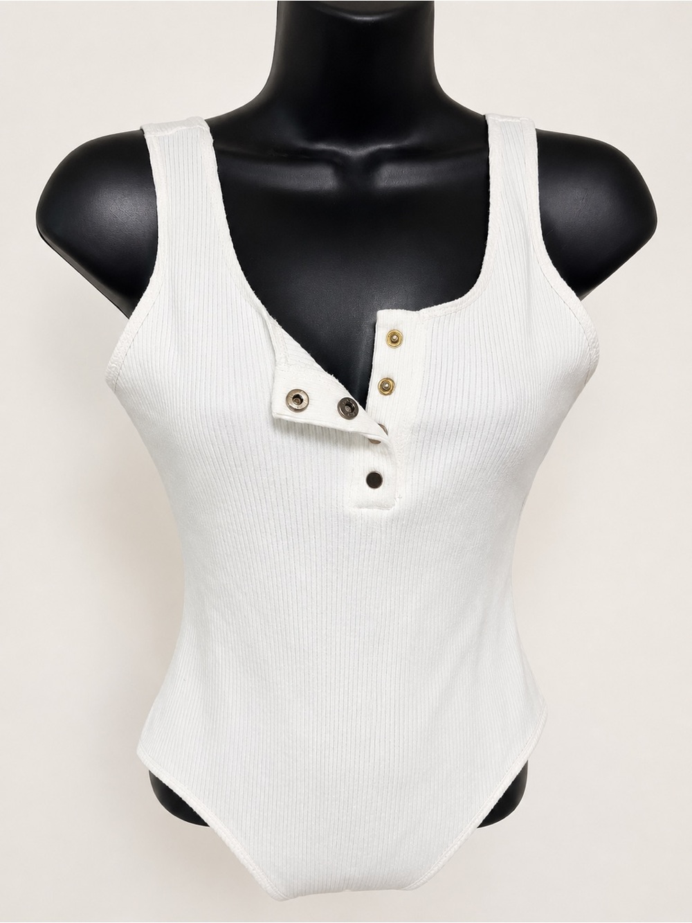 Active USA White Ribbed Snap Henley Bodysuit